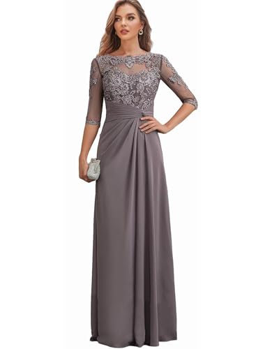 3/4 Sleeve Applique Ruffle Long Mother of The Bride Dresses for Women Chiffon Mother of The Groom Dresses for Wedding2