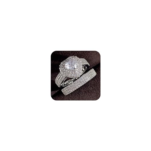 RKKOJJO 925 Sterling Silver Cubic Zirconia Stacking Ring Heart Diamond Ring Engagement Ring Wedding Band Rings for Women