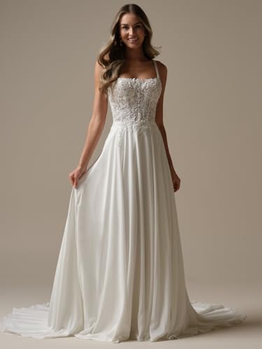 Modest Wedding Dress for Bride 2025 Long Applique V-Neck Simple Beach Bridal Gowns for Women4