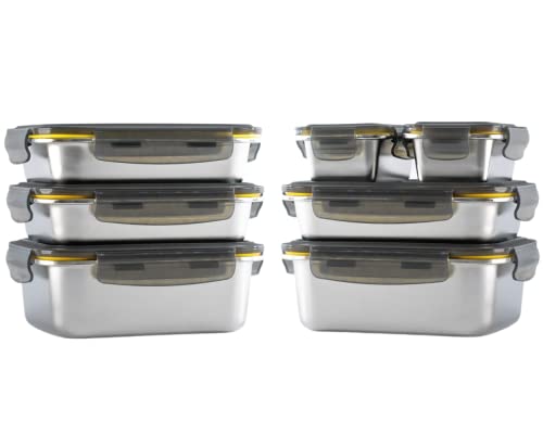 Pika - Lot de 7 boites alimentaires en inox - 3x 820ml + 2x 1200ml + 2x 260ml – Hermétique -...