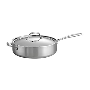 Tramontina Covered Deep Saute Pan Stainless Steel Tri-Ply Clad 6 Qt, 80116/073DS