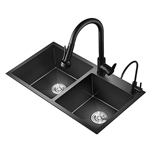 Évier horizontal de cuisine double bac noir 75cm pour la maison - 2