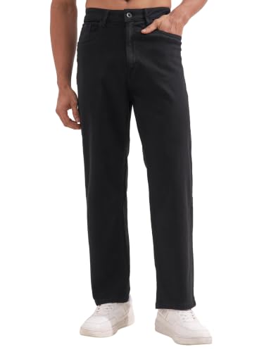Image of Highlander Men Men's Premium Loose Straight Fit Mid-Rise Cotton Lycra Jeans - Button Closure, Machine Washable, Comfortable All-Day Wear for Casual & Semi-Formal Occasions