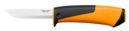 Fiskars Cuchillo universal, Incluye funda con afilador, 21,5 cm, Negro/Naranja, 1023618