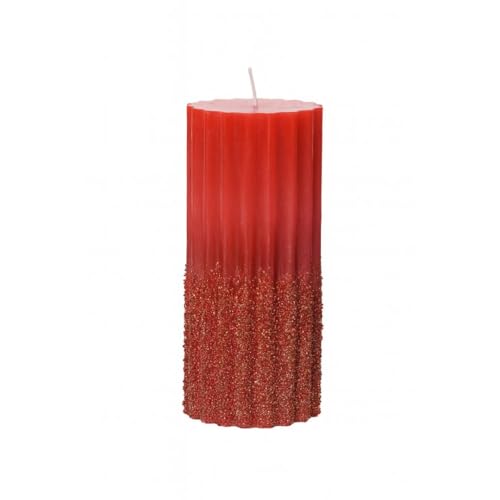 Magie di Natale Vela decorativa de cera a rayas con purpurina color rojo Navidad (grande)