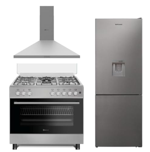 PACK INOX SOLTHERMIC F9L50E5RI COCINA GAS CON HORNO ELECTRICO INOX/ANCHO 90 CMS / 5 FUEGOS/HORNO PANORAMICO 115 L. + FRIGO COMBI 1,85 NO FROST CON DISPENSADOR + CAMPANA 90