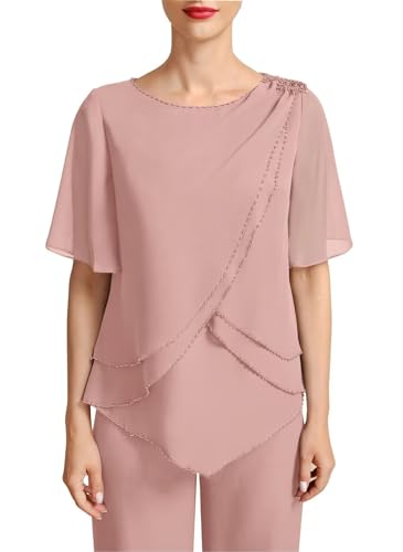 Women's 2 Pieces Separates Jumpsuit/Pantsuit Scoop Chiffon Outfits Mother of the Bride Dress With Beading2