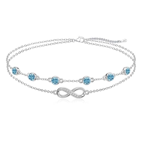 Cosie Lily Muttertagsgeschenk Infinity Armband Damen Geburtsstein 925er Sterlingsilber Unendlichkeitszeichen Doppelherz Armband Schmuck 925er Silber Muttertagsgeschenke Für Mama