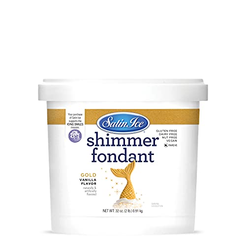 Satin Ice Gold Shimmer Fondant With Edible Glitter (2 Pound, Vanilla) For Cake Decorating