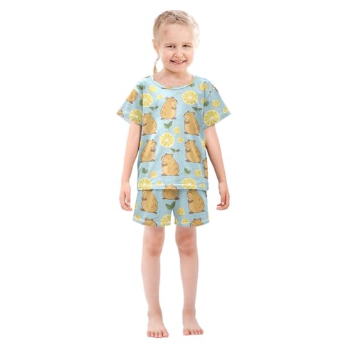 ALAZA Cute Capybara Fruit Lemon Pajamas Short Sleeve 2 Piece Sleepwear Top and Bottom Pajama Set Unisex3