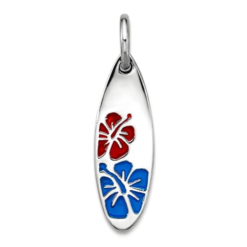 Collier planche de surf femme émail pendentif rhodium poli 6,5mm