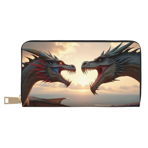 Wallet Women - Cool Red Dragon-G Print Leather Wallet for Women with Zipper, Cute Bifold Long Ladies Wallets