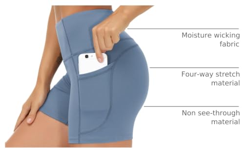 Image of THE GYM PEOPLE High Waist Yoga Shorts for Women Workout Biker Shorts | Tummy Control, Squat-proof, Deep Side Pockets, Flatlock Seams, Gusseted crotch, Holds Shape After Wash, Running, Athletic