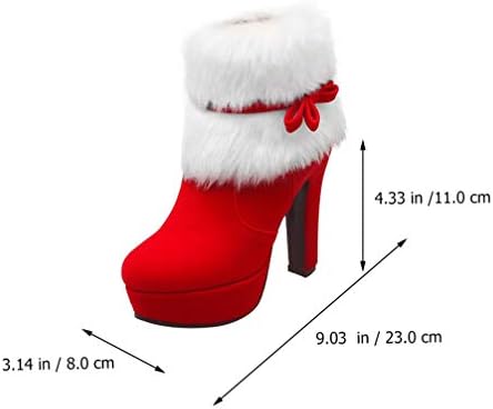 Happyyami Christmas Booties Platform Short Booties Christmas Shoes Booties for Women with Heel Women Chunky High Heels Faux Fur Stockings Christmas Sole Material: Rubber Miss Bow Tie Boots | Image 1