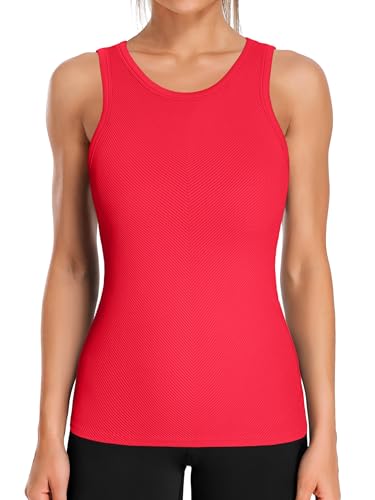 Image of ATTRACO Ribflex Workout Tank Tops for Women Seamless Full Length Gym Tops Athletic Yoga Top Built in Bra