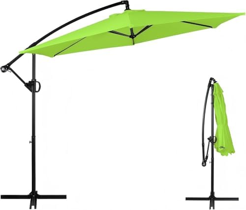 Cantilever Umbrella Patio Outdoor, Offset Hanging Patio Umbrella with Easy Lift & Tilt Adjustment, Crank and Cross Base, UV Protection Fade Resistant for Deck, Pool, Garden, Green