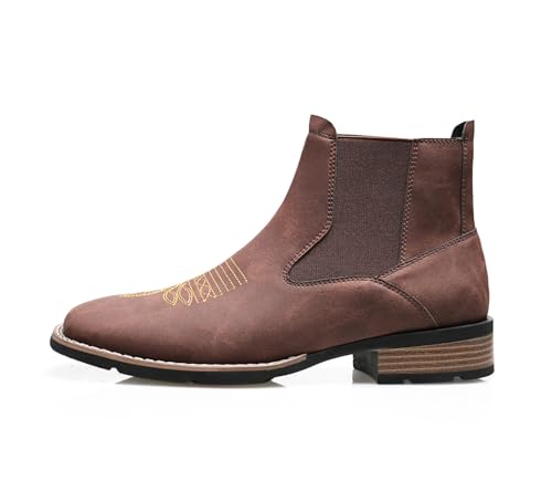 Image of Santimon Men's Square Toe Chelsea Boots, Ankle High, Slip-On, Anti-Slip Dress Casual Outdoor Boots