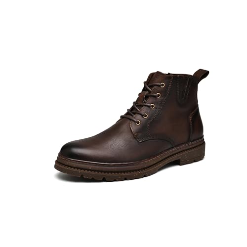 Botas sociais masculinas modernas botas masculinas Oxford tornozelo botas pretas couro genuíno clássico estilo brogue, Marrom escuro, 41