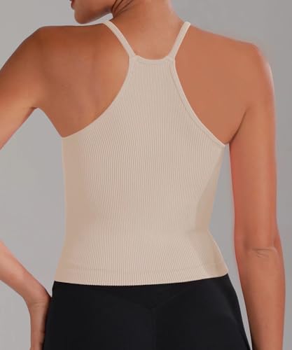Image of Sunzel Ribbed Crop Tank Top for Women Seamless Racerback Camisole | Buttery Soft Nylon Spandex, Opaque No See Through, Stays in Place, Unpadded, Slim Fit, No Shrink, Yoga Workout Gym Casual