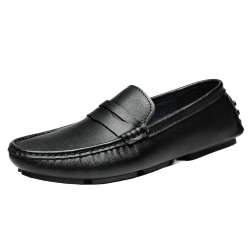 Mens Leather Driving Loafers Slip On Square Toe Flat Heel Resistant Comfortable Outdoor Casual Shoes