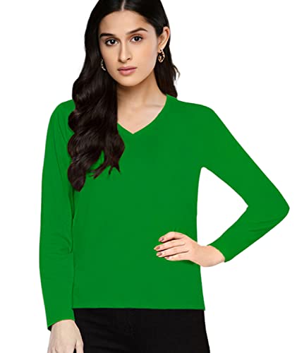 Image of Premium Plain Women V Neck Full Sleeves Cotton Tshirt. Festive,Offer,Discount,Sale,Limited Edition, Trending Tees and Tshirts.