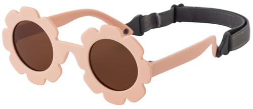 Flexible Flower Polarized Baby Sunglasses with Strap for Infant Girls 0-24 Months
