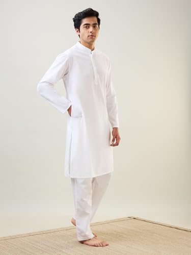 Image of SleepZ by Raymond Men Comfort Fit Solid Pattern Pure Cotton Mandrin Collar Kurta