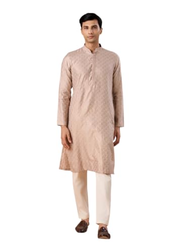 Image of Manyavar Men's Viscose Blend Digital Leaf Print Kurta Set (2pcs)