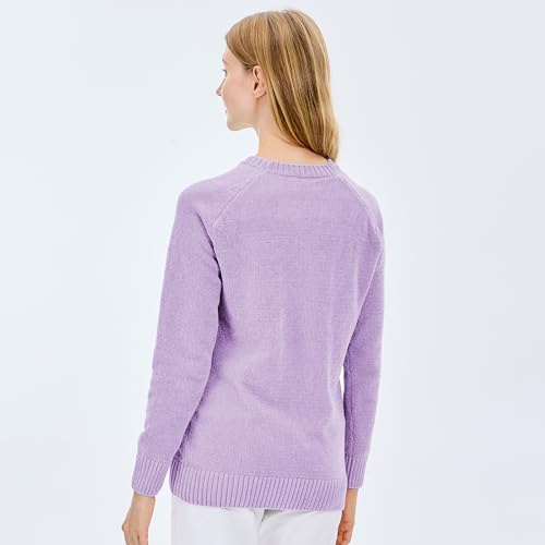 Image of Simple&Opulence Women's Chenille Sweater Crewneck Long Sleeve Pullover Ribbed Cuff Hem Round Neck Jumper Tops