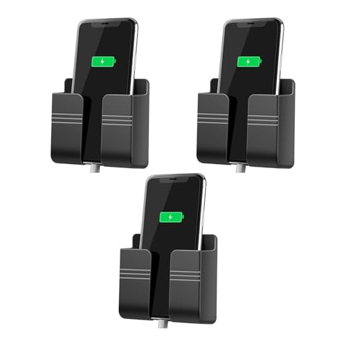 Image of EDNITA Premium Multi-Functional Wall Mobile Phone Holder | Sticky Stand for Charging & Storage | Self-Adhesive Wall Phone Holder with Hook | Bedroom, Office & Other (Black - Pack of 3)