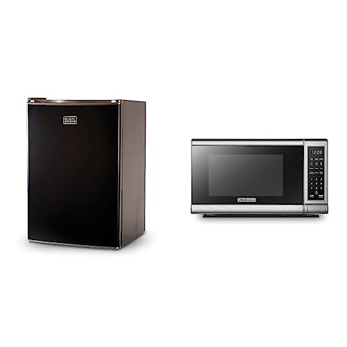 Image of BLACK+DECKER BCRK25B Compact Refrigerator Energy Star Single Door Mini Fridge with Freezer, 2.5 Cubic Feet, Black & EM720CB7 Digital Microwave Oven with Turntable Push-Button Door