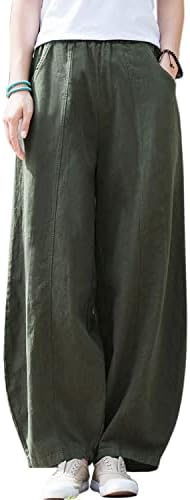 IXIMO Women's Casual Cotton Linen Baggy Pants with Elastic Waist Relax Fit Lantern Trouser