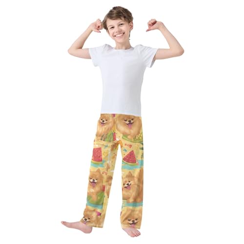 ZZXXB Tropical Pomeranian Watermelon Boys Long Pants Soft Trousers Elastic Waist Kids Lounge Bottoms with Pockets S-XL3