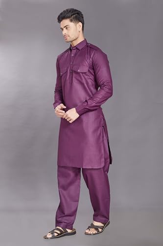 Image of DIVISIVE Men's Cotton Blend Pathani Kurta Pyjama Set