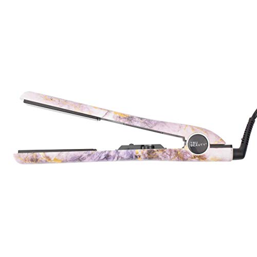 Tru Beauty, 2-In-1 Marble Professional Curling & Straightening Flat Iron with Adjustable Temperature Control and Non-Damaging Titanium Plates, Suitable for All Hair Types - Purple & Gold