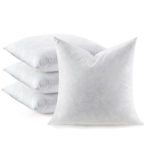 Swandream Feather Throw Pillow Inserts Set of 4, Soft Fluffy Square 20 x 20 Inches Decorative Pillow Insert, Feather and Down Euro Pillows for Bed, Couch and Cushion