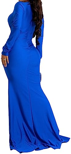 Image of Women's Elegant Formal Mermaid Maxi Dress Off Shoulder Long Sleeve Wedding Split Evening Gown Prom Cocktail Party Dresses