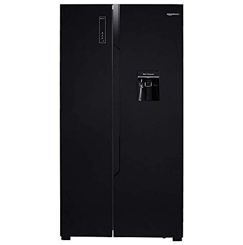 Image of (Renewed) AmazonBasics 564 L Frost Free Side-by-Side Refrigerator Appliance with Water Dispenser (Black Glass Door)