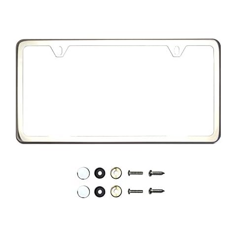 KA DEPOT Two Hole Slim Version Chrome Polish Mirror License Plate Frame T304 Stainless Steel + Metal Screw Caps Cover