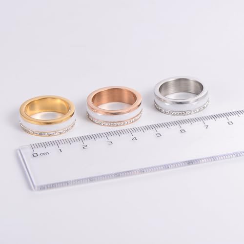 PAMTIER Unisex Ceramic Stainless Steel Personality Classic Simple Rhombic Cut Rhinestones Crystal Inlay Couple Ring Matching Set Wedding Band4