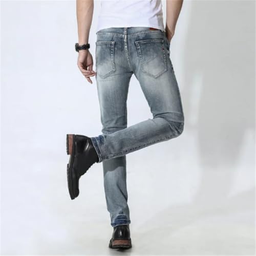 Men's High Elastic Slim Fit Small Feet Jeans Summer Lightweight Stretch Denim Trousers3