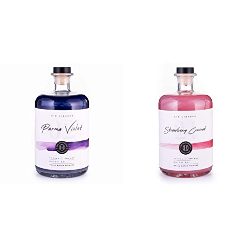 Shimmering Parma Violet Handmade Gin Liqueur 70cl - Premium Craft Gin - 20% ABV & Shimmering Strawberry Coconut Handmade Gin Liqueur 70cl - Premium Craft Pink Gin - 20% ABV