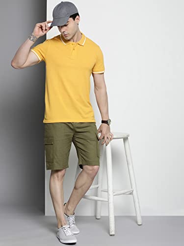 Image of The Indian Garage Co Men Slim Fit Solid Mid-Rise Cargo Shorts