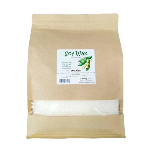 WAXIM Kerzenwachs zum Gießen | Wachs für Kerzen selber machen in Perlen 2.500 g | Kerzenwachs Granulat | Pflanzliche Basis für Behälter | Gleichmäßiges Schmelzen und Saubere Verbrennung