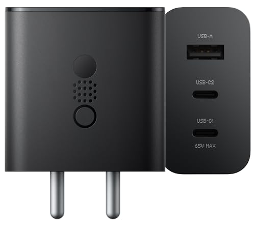 Image of CMF by Nothing Gan Charger 65W Adapter, 3 Port USB Type C to A Wall Charging Adaptor Compatible with CMF Phone 1 /Nothing Phone 2 /Phone 2A Plus /Phone 2A /Phone 1 /Samsung S24 Ultra /iPhone 16 /Tab, Black