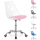 SPRINGOS Chaise de bureau réglable en hauteur - Ergonomique avec roulettes et rembourrage - Idéale pour l'apprentissage et les loisirs - Blanc et rose Pour enfants dès 6 ans