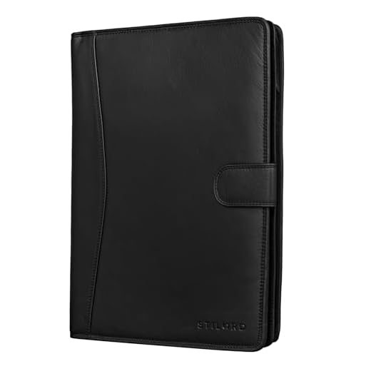 STILORD 'Cohen' Portafolios A4 de Cuero Carpeta de Documentos Portadocumentos Vintage Organizador de Conferencias con Cremallera de Piel, Color:Negro