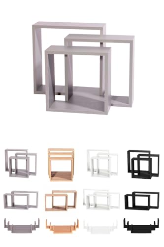 Jardin202 - Estanterías de Pared - Baldas de Varios Niveles - Estantes Flotantes con Fijación Invisible | Diseño Cuadrado (Gris)