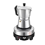 ACROSSPART Elektrische Espressomaschine, Mokkakanne mit Elektrische Heizplatte, Esspressokaffeemaschine Klein, Einstellbare Temperatur Camping Kaffeemaschine (3 Tassen)