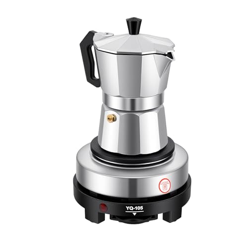 ACROSSPART Elektrische Espressomaschine, Mokkakanne mit Elektrische Heizplatte, Esspressokaffeemaschine Klein, Einstellbare Temperatur Camping Kaffeemaschine (3 Tassen)
